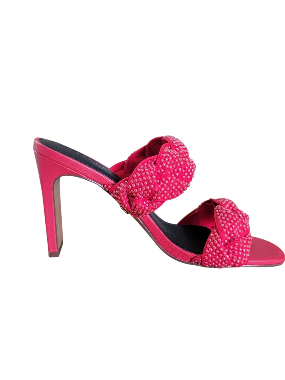 CECELIA NEW YORK Vixon In Red Caviar Braided Double-Strap High Heel Mule